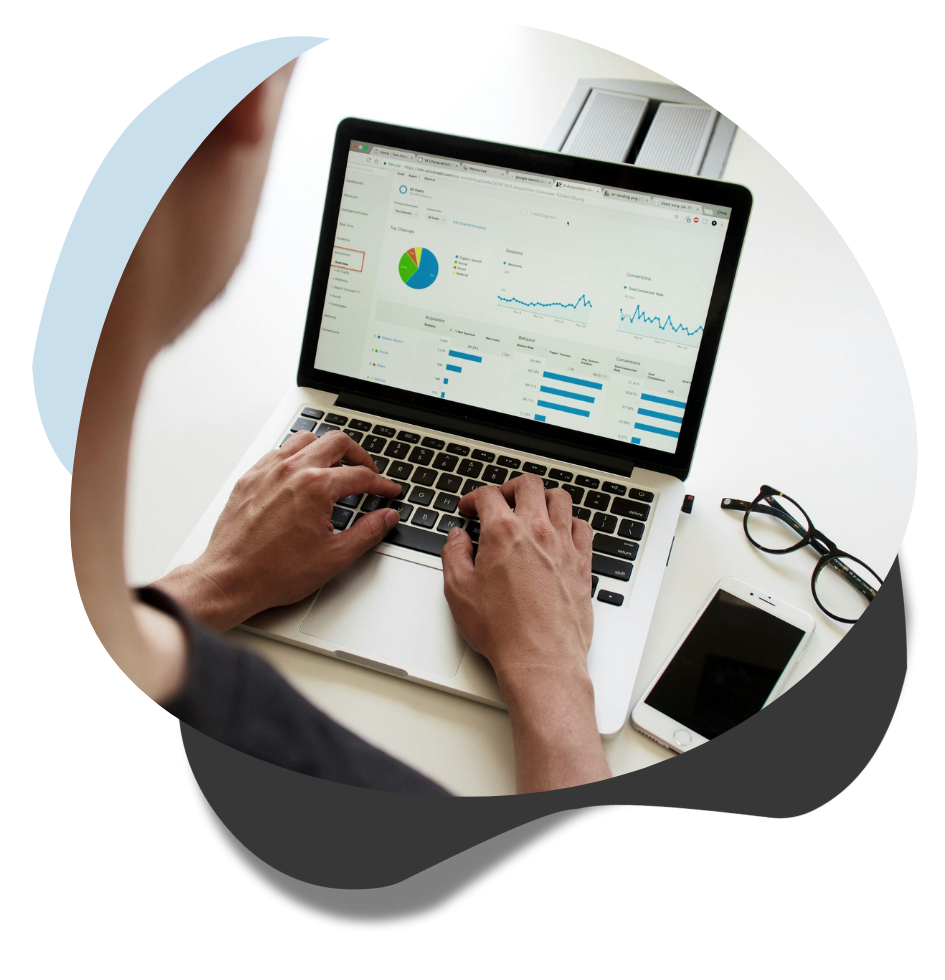 woman on computer viewing statistics